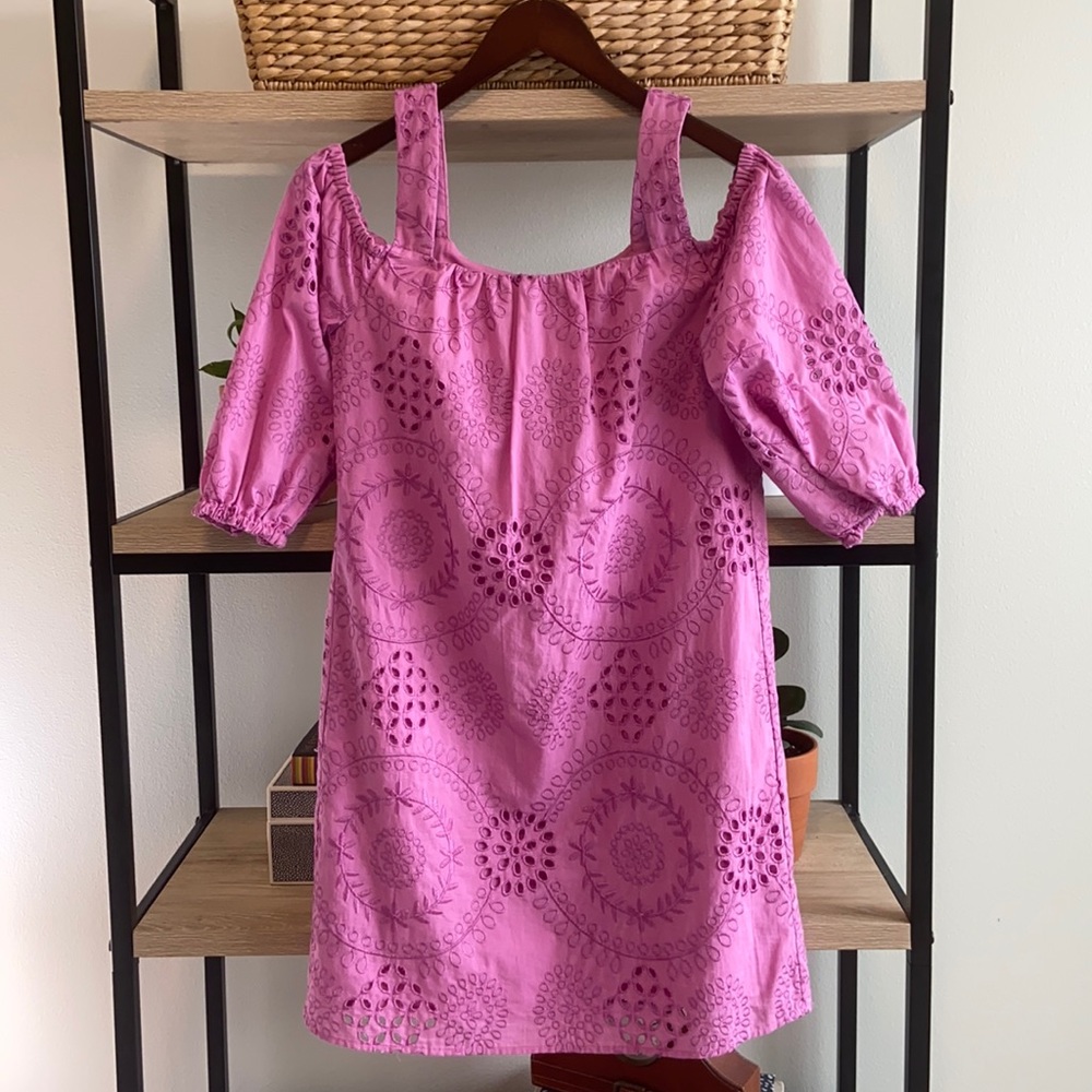 Trina by Trina Turk Pink Off the Shoulder Embroidered Eyelet Dress, XS - Picture 3 of 8